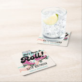 70sロックアンドロールのローラースケートで滑るパーティーの好意 スクエアペーパーコースター (インサイチュ)