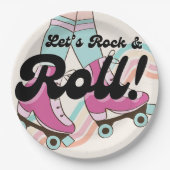 70sロックアンドロールのローラースケートで滑るパーティーの好意 ペーパープレート (正面)
