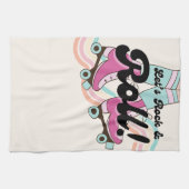 70sロックアンドロールローラースケートで滑るデコールレトロルーム キッチンタオル (横)