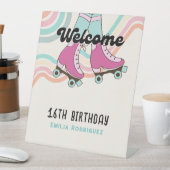 70sロックアンドロールローラースケートで滑るパーティーへようこそ 台座サイン (インサイチュ)