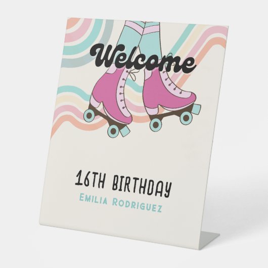 70sロックアンドロールローラースケートで滑るパーティーへようこそ 台座サイン (正面)