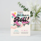 70sロックアンドロールローラースケートで滑るパーティーレトロ女の子 (スタンド正面)