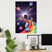 70sローラースケーター宇宙虹 ポスター (ホームオフィス)