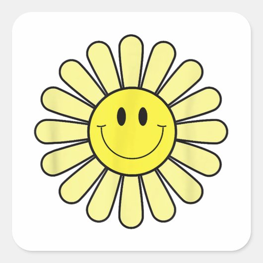 70s黄スマイル顔フラワーシャツハッピーピーススイス スクエアシール (正面)