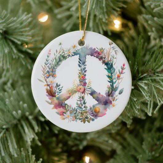 70s 60s Peace Sign Colorful セラミックオーナメント (ツリー)