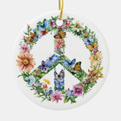 70s 60s Peace Sign Colorful セラミックオーナメント (正面)