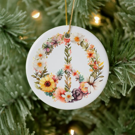 70s 60s Peace Sign Colorful セラミックオーナメント (ツリー)