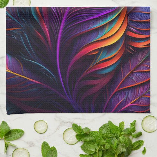 70s 60s Psychedelic Feathers  キッチンタオル (折り畳み)