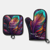 70s 60s Psychedelic Feathers  鍋つかみ&鍋敷きセット (正面)