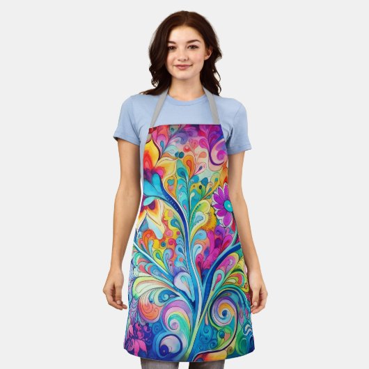 70s 60s Psychedelic Hippy Retro Hip エプロン (着用した状態)