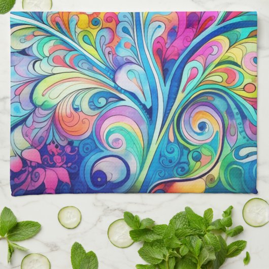 70s 60s Psychedelic Hippy Retro Hip キッチンタオル (折り畳み)