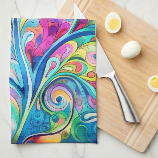 70s 60s Psychedelic Hippy Retro Hip キッチンタオル (四つ折り)