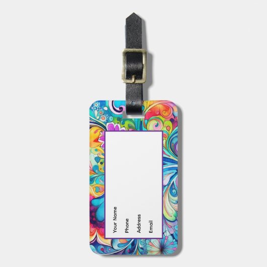 70s 60s Psychedelic Hippy Retro Hip ラゲッジタグ (正面縦)