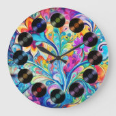 70s 60s Psychedelic Hippy Retro Hip ラージ壁時計 (正面)