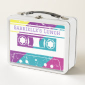 70s 80sレトロカセットテーカラフルプ メタルランチボックス (正面)