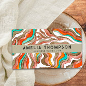 70s Boho Groovyレトロオレンジ抽象芸術波線 名刺