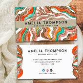 70s Boho Groovyレトロオレンジ抽象芸術波線 名刺