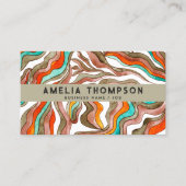 70s Boho Groovyレトロオレンジ抽象芸術波線 名刺 (正面)