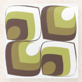 70s Bold Modern Retro Ogee Motif in Greens ガラスコースター (正面)