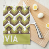 70s Bold Modern Retro Ogee Motif in Greens キッチンタオル (四つ折り)