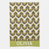 70s Bold Modern Retro Ogee Motif in Greens キッチンタオル (縦)