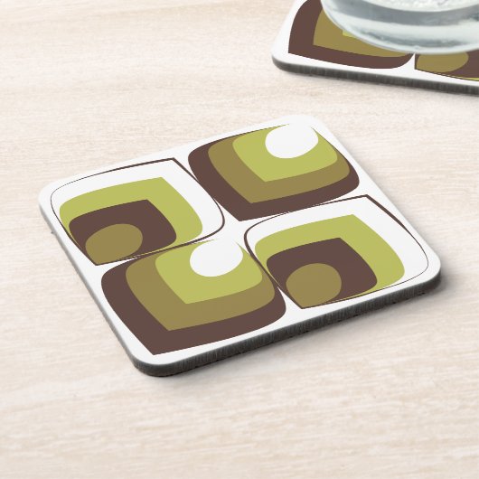 70s Bold Modern Retro Ogee Motif in Greens コースター (左側)