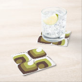 70s Bold Modern Retro Ogee Motif in Greens スクエアペーパーコースター (インサイチュ)