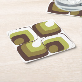 70s Bold Modern Retro Ogee Motif in Greens スクエアペーパーコースター