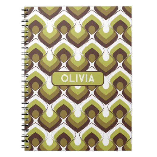70s Bold Modern Retro Ogee Motif in Greens ノートブック (正面)