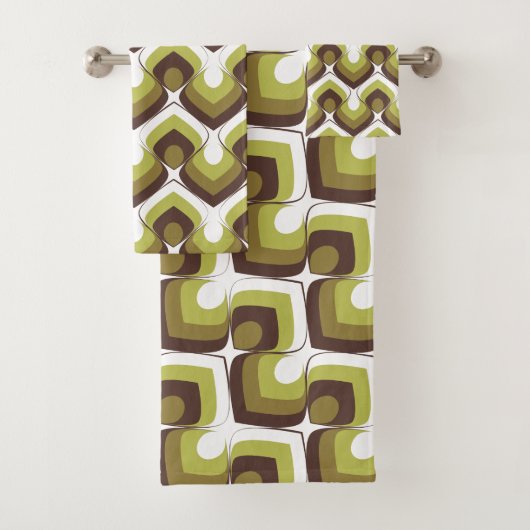 70s Bold Modern Retro Ogee Motif in Greens バスタオルセット (インサイチュ)