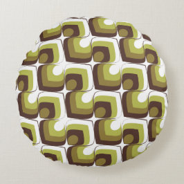 70s Bold Modern Retro Ogee Motif in Greens ラウンドクッション
