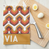 70s Bold Retro Modern Motif in Orange & Brown キッチンタオル (四つ折り)
