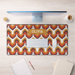 70s Bold Retro Modern Motif in Orange & Brown デスクマット