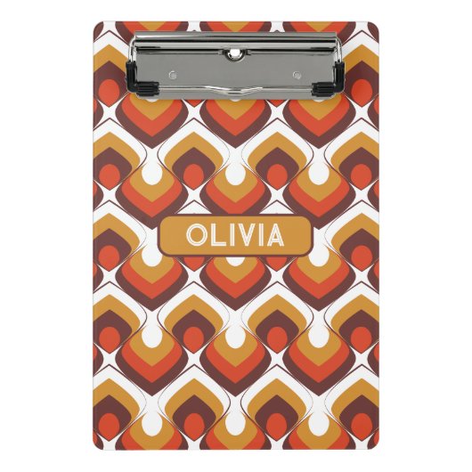 70s Bold Retro Modern Motif in Orange & Brown ミニクリップボード (正面)
