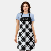 70s Checks and Circles Black and White エプロン (着用した状態)