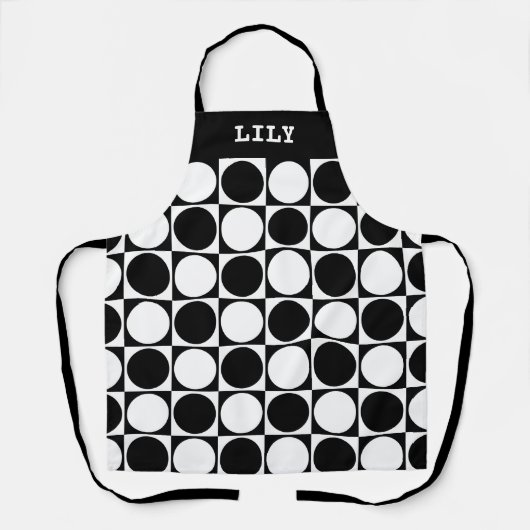 70s Checks and Circles Black and White エプロン (正面)