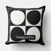70s Checks and Circles Black and White クッション (正面)