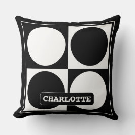 70s Checks and Circles Black and White クッション