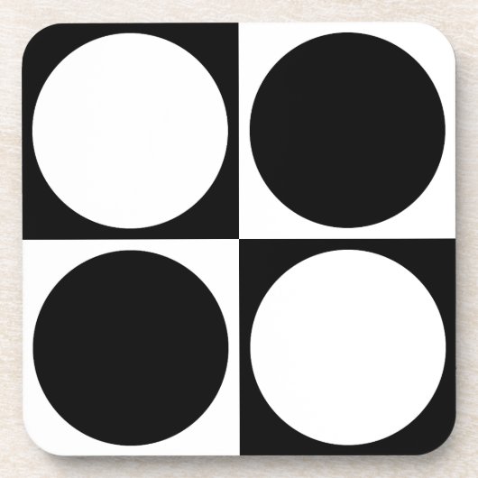 70s Checks and Circles Black and White コースター (正面)