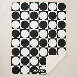 70s Checks and Circles Black and White シェルパブランケット