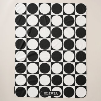 70s Checks and Circles Black and White シェルパブランケット