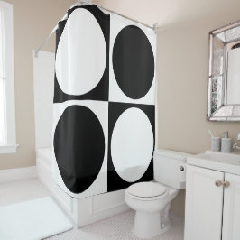 70s Checks and Circles Black and White シャワーカーテン