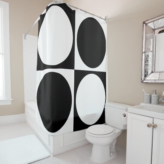 70s Checks and Circles Black and White シャワーカーテン (インサイチュ)