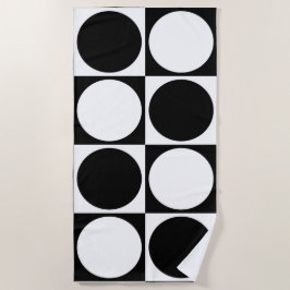 70s Checks and Circles Black and White ビーチタオル