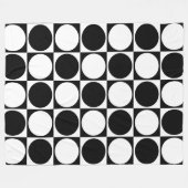 70s Checks and Circles Black and White フリースブランケット (正面(横))