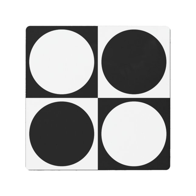 70s Checks and Circles Black and White メタルプリント (正面)
