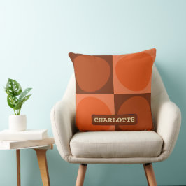 70s Checks and Circles Flame Orange クッション