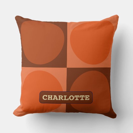 70s Checks and Circles Flame Orange クッション (正面)