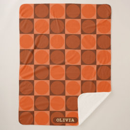 70s Checks and Circles Flame Orange シェルパブランケット