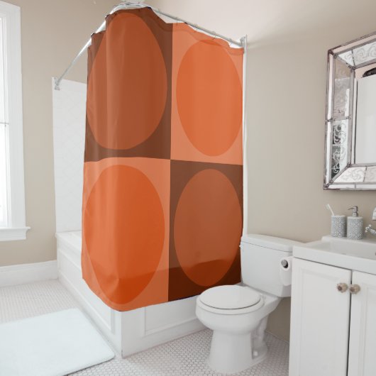 70s Checks and Circles Flame Orange シャワーカーテン (インサイチュ)